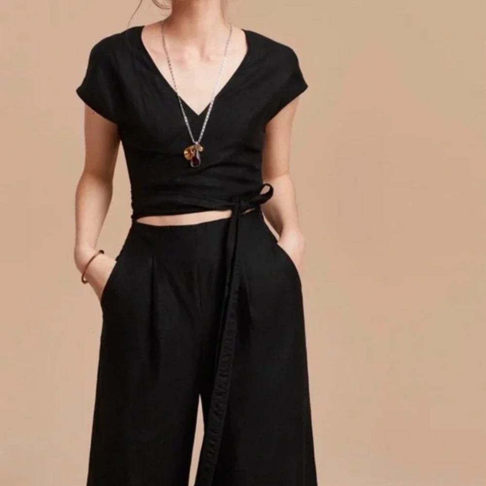 Aritzia Wilfred Brax Jumpsuit Linen Lyocell Cutout  Wide Leg Size 6 - Picture 7 of 11